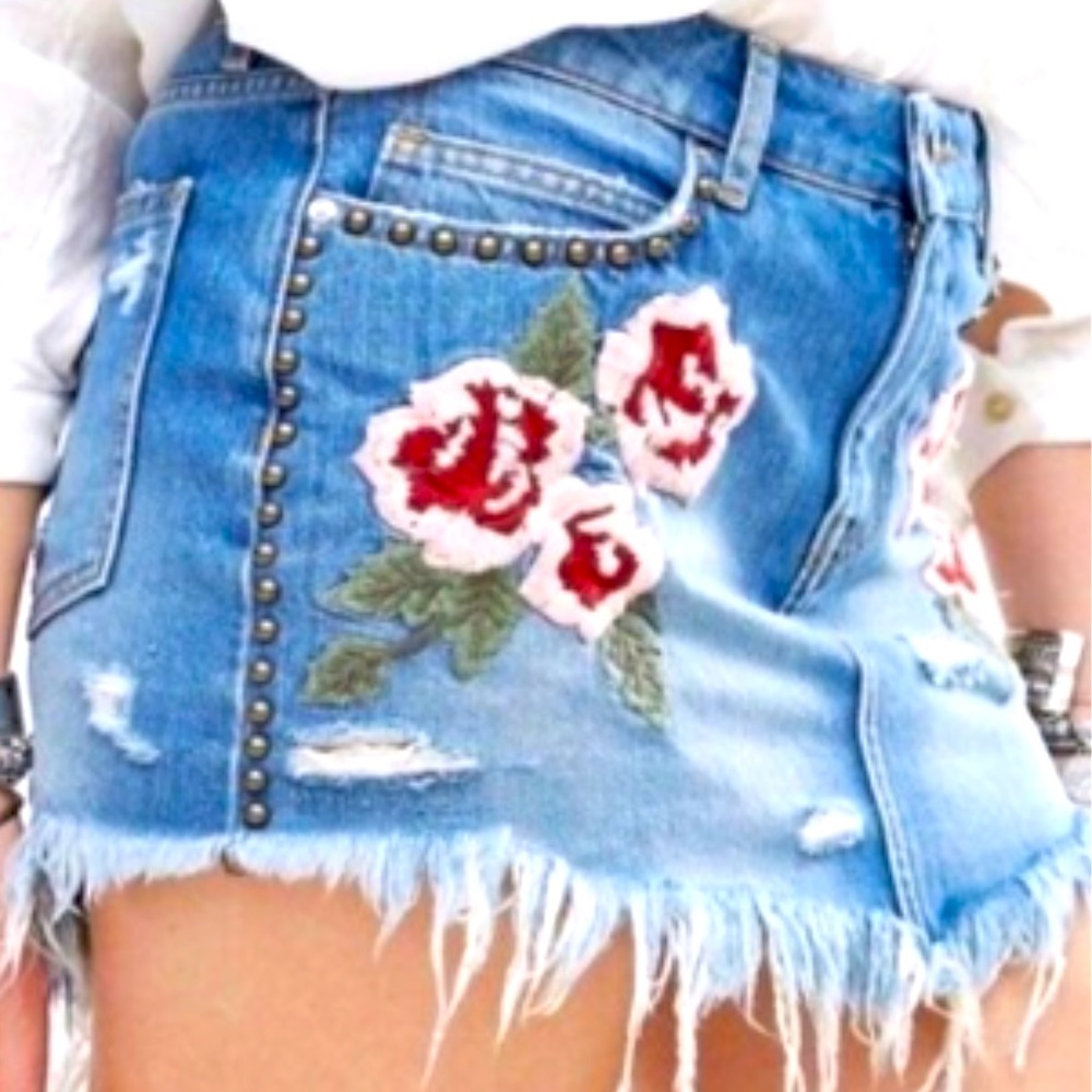 FREE PEOPLE Wild Rose Mini Jean Skirt - Picture 4 of 12